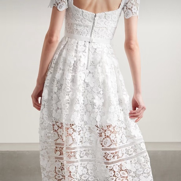 Self Portrait White Guipure Floral Lace Midi Dress - Picture 11 of 16